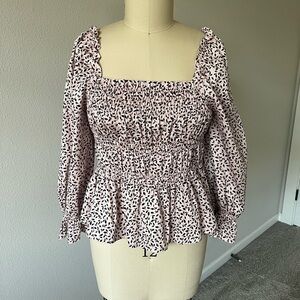 NWOT Who What Wear Pink and Black Patterned Blouse